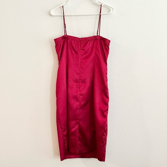 Y2K Vintage Burgundy Red Satin Bow Knee Length Evening Dress Size 11 - Picture 3 of 9